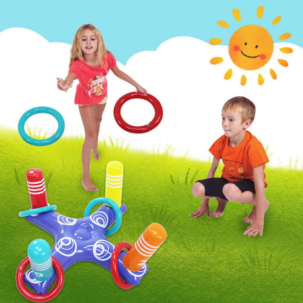 Inflatable Pool Ring Toss Game Pool Floats Toys Games Set with 4pcs Hoop and Inflator Water Entertainment Interactive Game