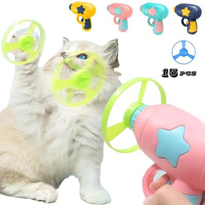 Nuovo Giocattolo per Gatti Gioco Interattivo per Animali Giocattolo per Addestramento Gatto Cane Lanciatore con 15 Pezzi Disco Volante Mini Catapulta Giocattoli per Animali Accessori per Gatti