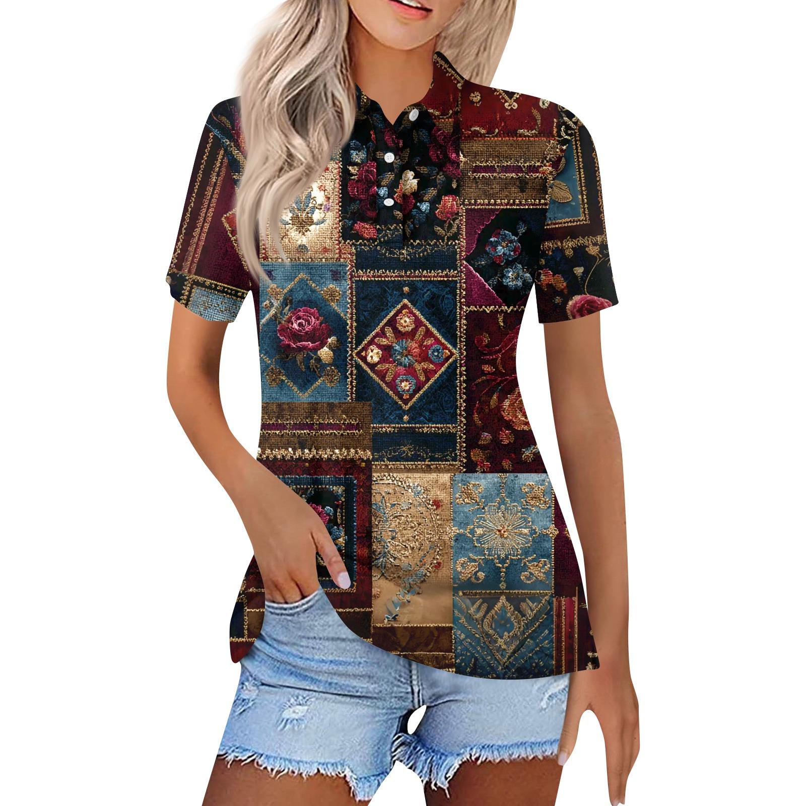

Женская модная повседневная рубашка с отворотом и коротким рукавом с принтом, женские топы на пуговицах M