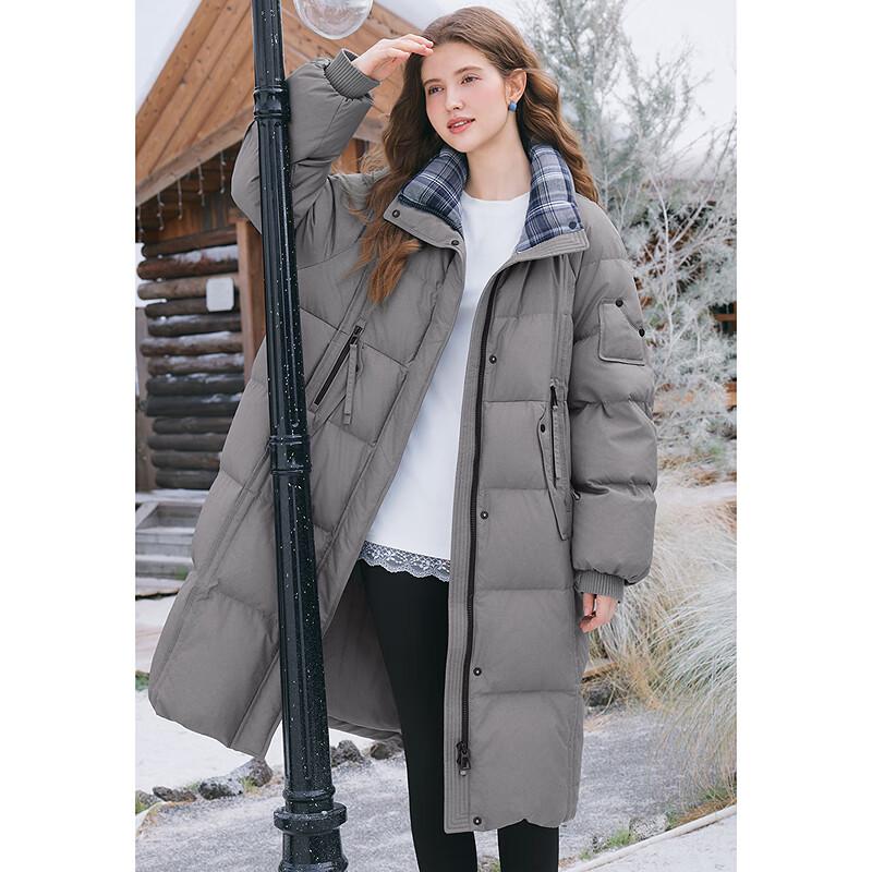 BETU Women's Plaid Spliced Long Down Jacket