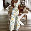 Women Plus Size V Neck Short Sleeve Floral Printed White Maxi Dress