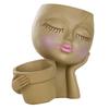 2025+ Face Planter Pot-Double Flower Pots Indoor Outdoor Plants Resin Head Planter with Drainage Hole Cute Lady Face Plant Pot