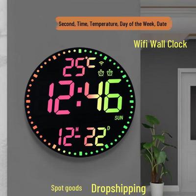 Smart RGB WiFi Wall Clock with Digital Calendar & Alarm Control Via App
