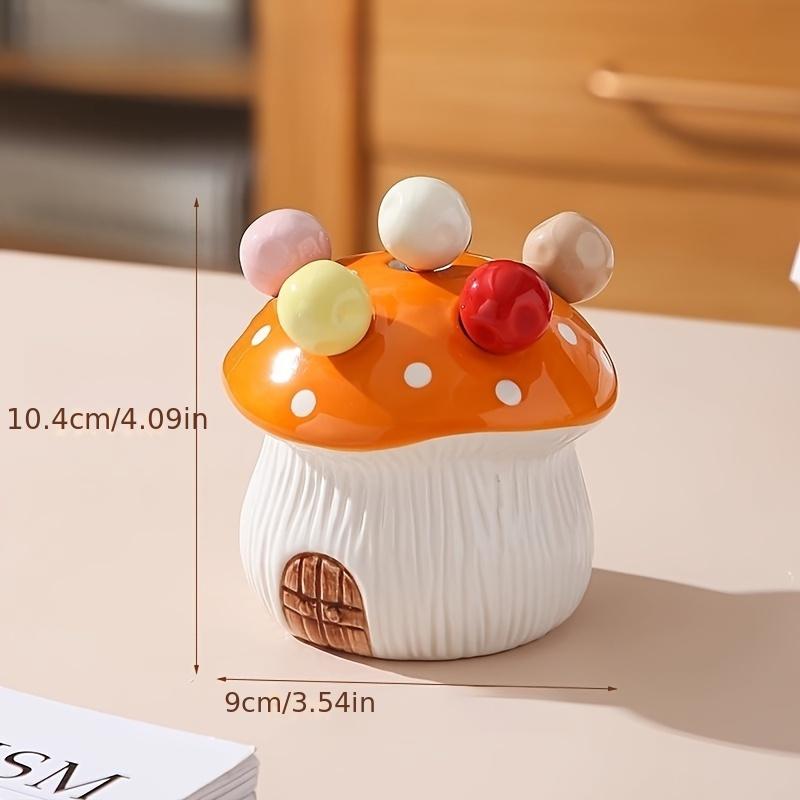 1pc Mushroom Shaped Ceramic Snack Container Set,Stainless Steel Fruit Forks,Detachable Lid, Easy Clean Smooth Edged Design for Fruits/Desserts