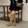 High-heeled French pointed but knee boots women's boots autumn and winter 2025 new suede sleeve pleated pile boots