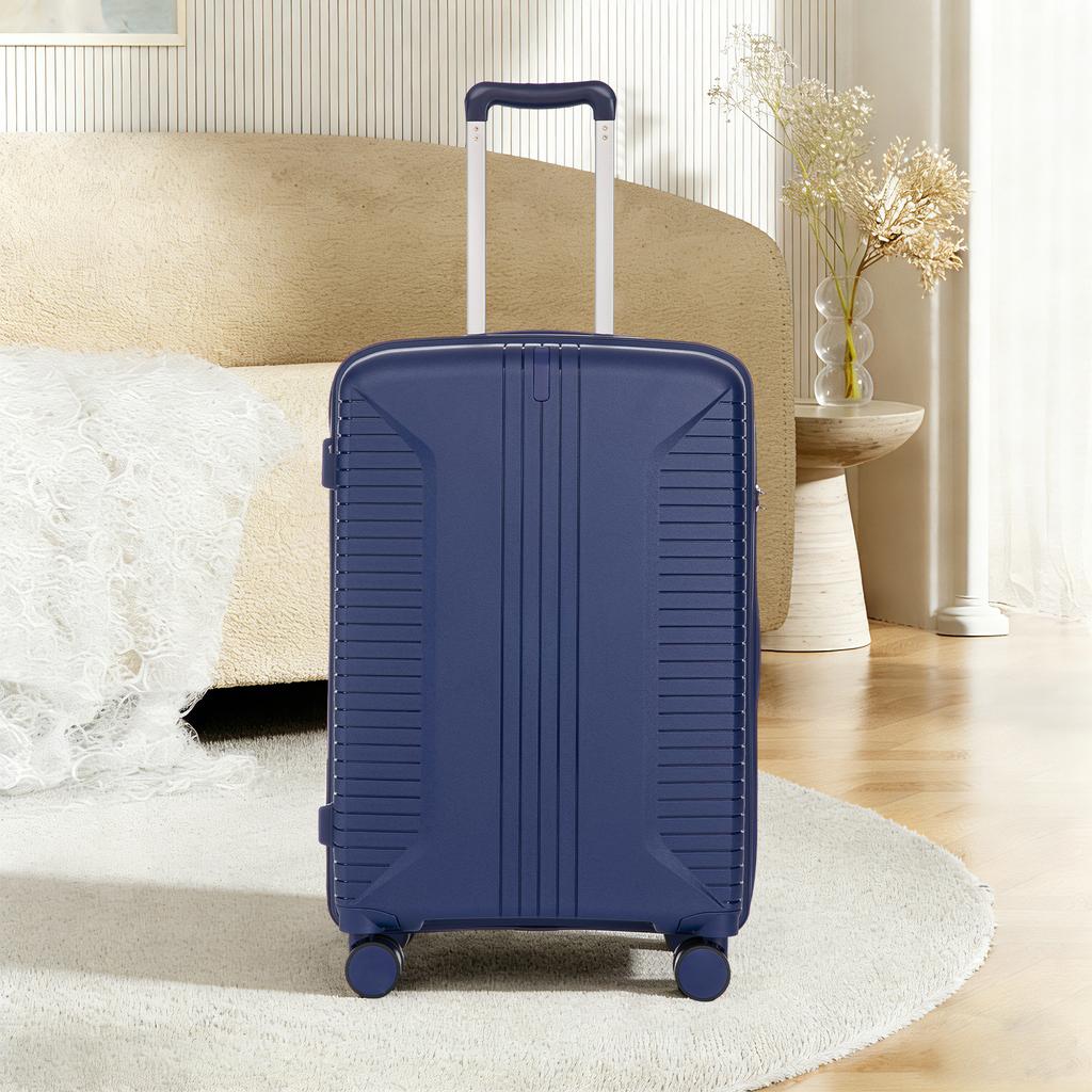 20"/24"/28" 3-Piece PP Spinner Luggage Set – Sizes with Side Handles, Hanging Hooks & Protective Feet – Integrated Combination Lock(Blue)