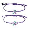 Breast Cancer Awareness Jewelry 2 Pcs Bracelets, Adjustable Braided String Unisex Cord Bracelet Bracelets with Ribbon Charm, Inspirational Gifts