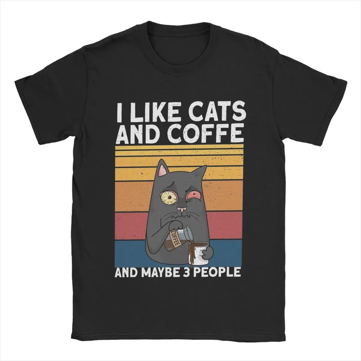 

Мужская футболка I Like Cats And Coffee, винтажные футболки с коротким рукавом и круглым вырезом, хлопковая оригинальная одежда XXXXXL чёрный