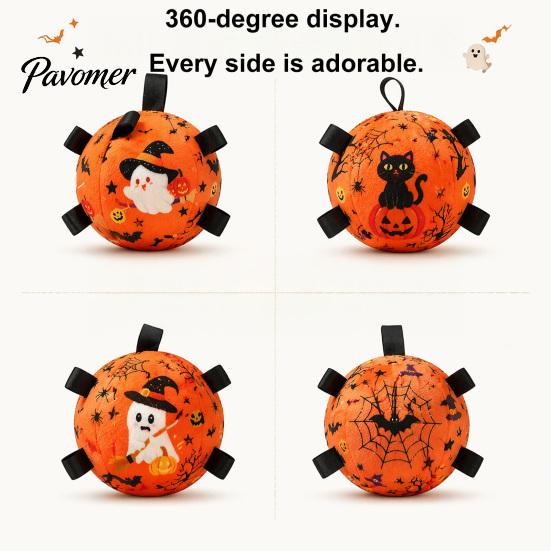 Halloween Dog Chew Toy Squeaky Ball for Halloween, Bite Resistant Plush Toy, Pet Teething Interactive Small Medium Large Breeds Dogs