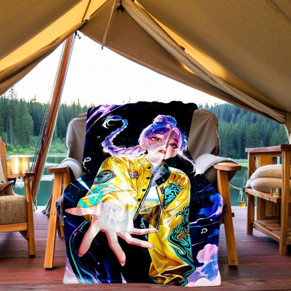 

Galactic Glow Yellow Jacket with Cosmic Embroidery Blanket Lightweight Flannel Throw Blanket for Sofa, Bed, Travel, Camping, Livingroom, Of 130x150cm