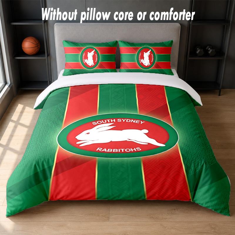 South Sydney Rabbitohs Design Set Biancheria da Letto 1 Copripiumino + 2 Federe Morbido Traspirante Biancheria da Letto per la Casa