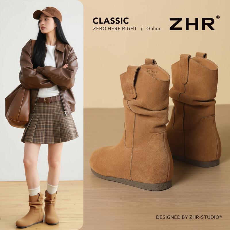 ZHR Women s Retro Suede Western Cowboy Boots EU 40