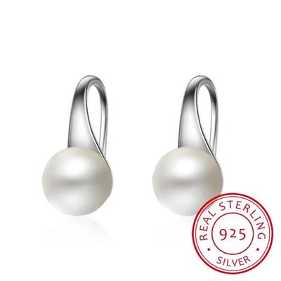 925 Sterling Silver Earrings for Women Temperament Round Natural Freshwater Pearl Hook Dangle Drop Wedding Gifts Jewelry
