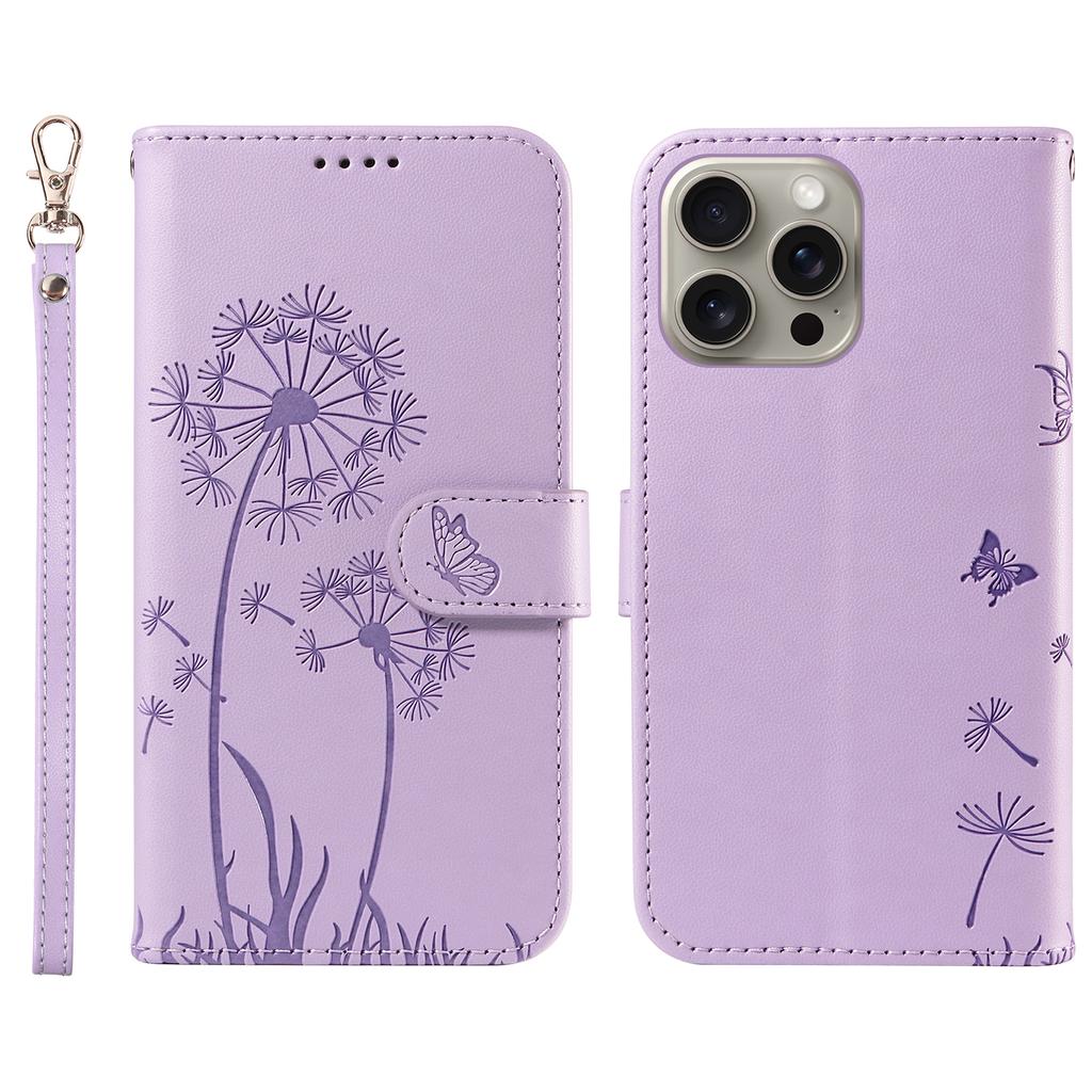 For iPhone 15 Pro Leather Case Wallet Phone Cover Dandelion Imprint