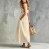 Women's Casual Sleeveless Dress with Thin Straps Button Front Long Dress with Pockets Lightweight Summer Maxi Dress