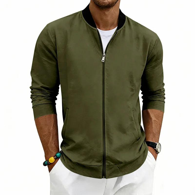 Herren Einfarbige Baseballkragenjacke Lässige Reißverschluss-Bomberjacke Leichter Streetwear-Mantel für Frühling Herbst