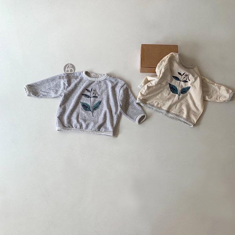 Autumn Floral Children's Round Neck Tops - Boys' & Girls' Plant Print T-shirts and Sweatshirts