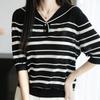 Navava Women Casual Stripe Collar 5 Sleeve Knit Nk2940