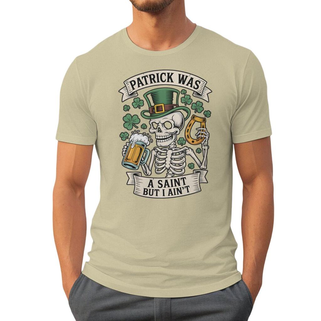 Unisexs St Patricks Day Shirt Patrick Was A Saint I Aint Print TShirt Irish Day Shirt Funny Skeleton Shamrock Leaves Graphic Tee