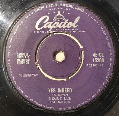 

7inch Record PEGGY LEE - Yes Indeed 45CL15208 Capitol Records 1961 UK Jazz Used