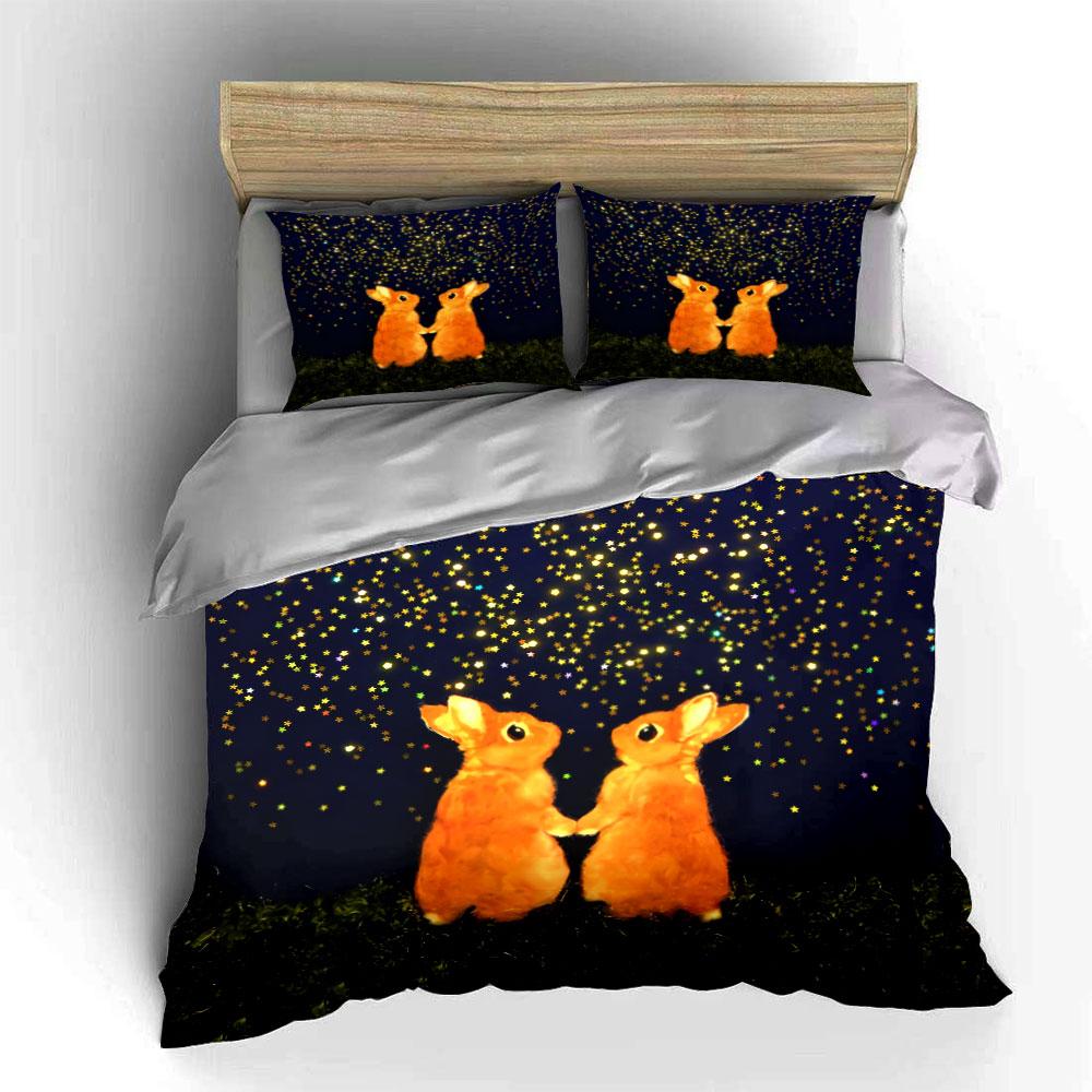 Rabbit Starry Night Decor Set Soft Comfortable Duvet Cover Bedding Set Included 1*Duvet Cover & 2*Pillowcases, Gift