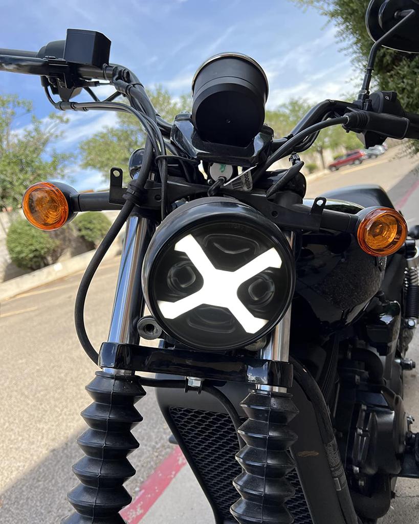 HENGTUAOTO 5.75" LED X Style Motorcycle Headlight White DRL Sportster Iron 883 Super Low