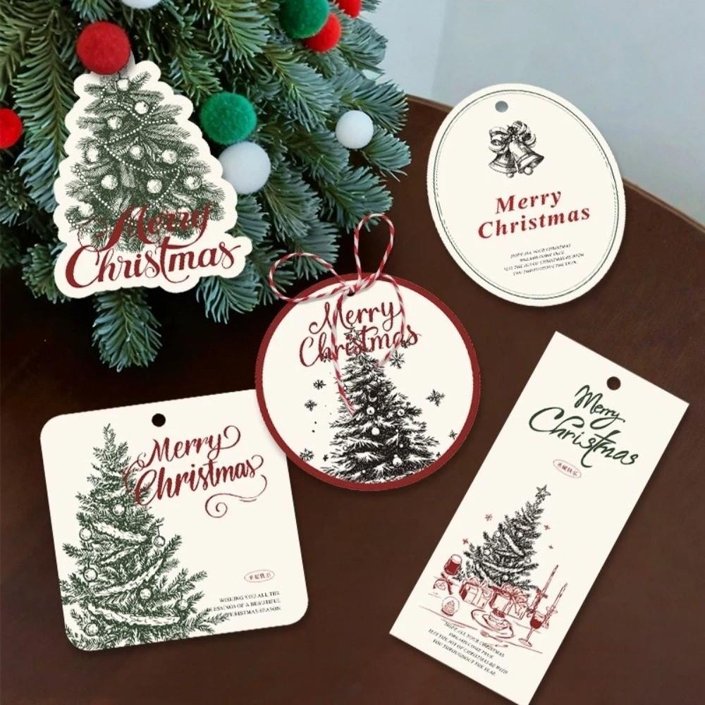 Festive DIY Craft Christmas Hang Tags Hangable Design Pre-Punched Xmas Paper Greeting Cards Paper Gift Tags Party Decor