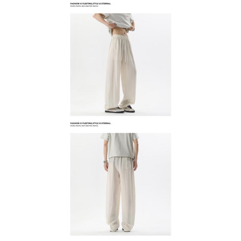 Mens Loose Wide Leg Thin Breathable Casual Curved Trousers
