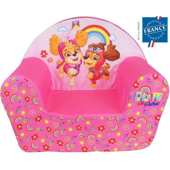 Children's Club Armchair - FUN HOUSE - Paw Patrol Skye and Liberty - Made In France Guarantee - Light Foam - 52 X 42 X 33 Cm