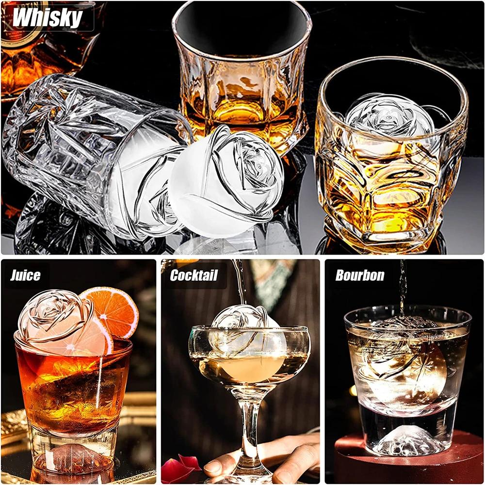 3D Große Eiswürfelformen 2,15 Zoll Rosen-Eisformen 4 Riesige Niedliche Blumenform Eis-Silikonform Für Cocktails Saft Whiskey Gefrierschrank