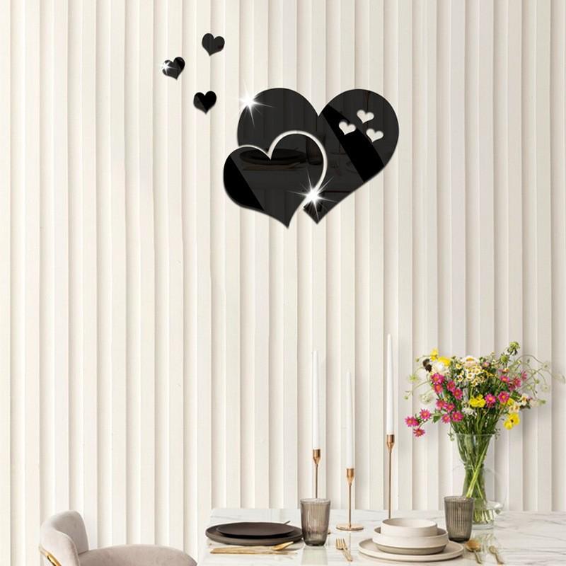 5-Piece Heart-Shaped Acrylic Mirror Wall Stickers - Self-Adhesive Decorative Decals for Bedroom, Living Room, or TV Background Wall.