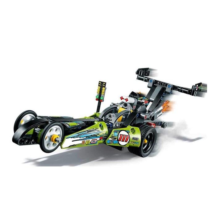 LEGO Technic Dragster 42103 – approximately 32cm long x 12cm high x 10cm wide.