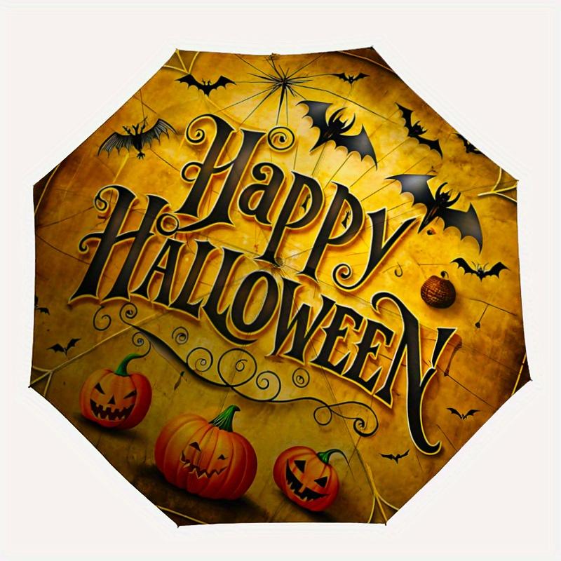 1pc Halloween Happy Day Durable Cartoon Folding Umbrella, Portable 3-Fold Compact Umbrella for Men and Women, Suitable for Travel or Daily Use.G0