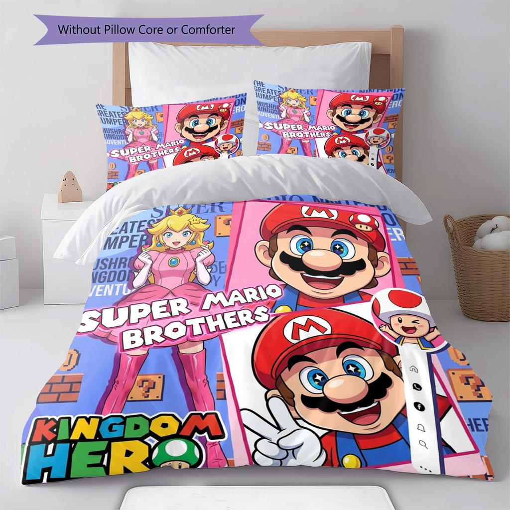 Super Mario Pattern Bedding Quilt Set Quilt Cover Pillowcase Home Birthday Gift(1 * duvet cover + 2 * pillowcase, without core)