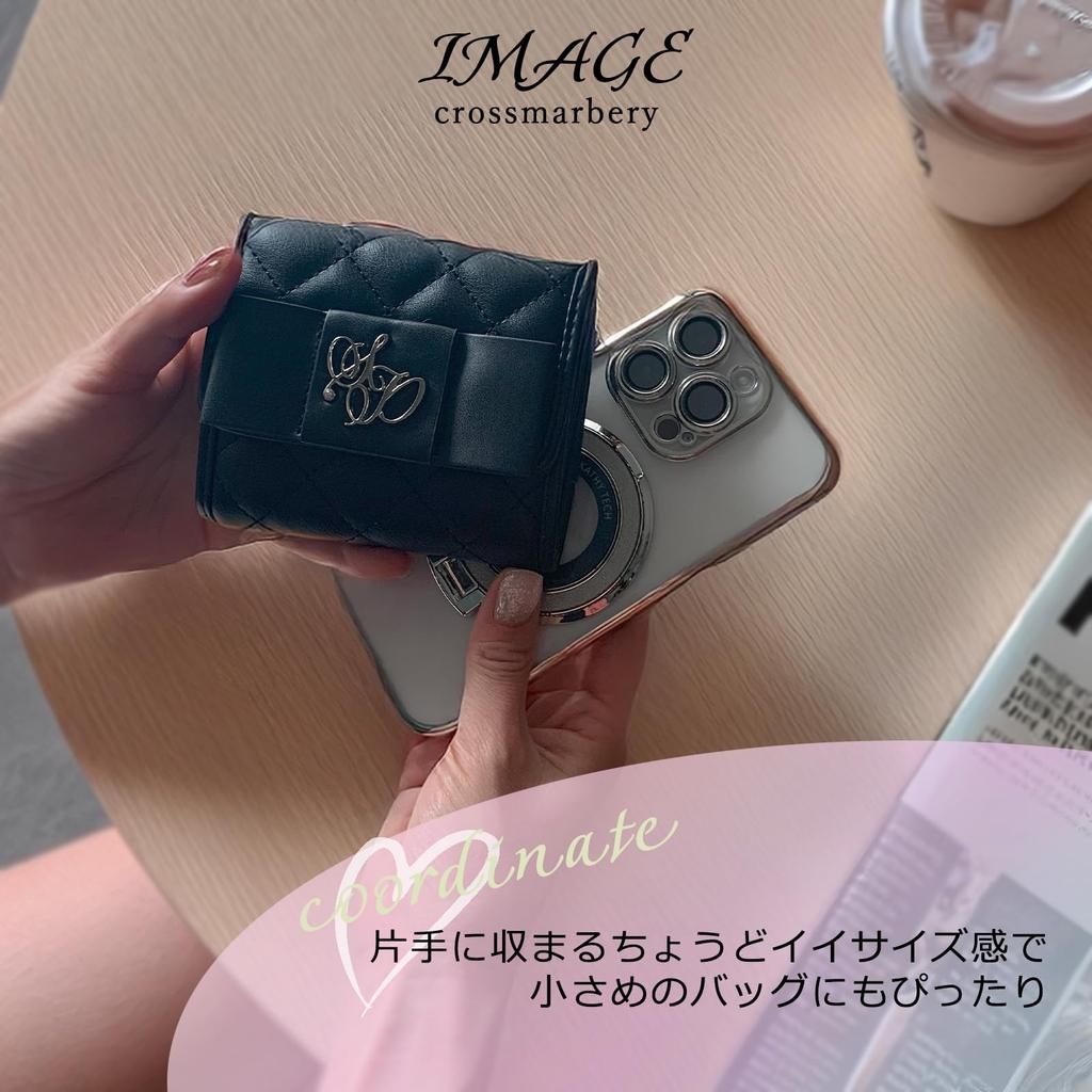 Crossmarbury Women's Tri-fold Wallet with Ribbon Quilting, Mini Wallet with Coin Purse, Small Wallet, Black, Cute, Palm-Sized, Perfect for Everyday