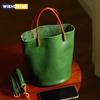 Japanese Green Bucket Bag Fashion Handbag Simple Versatile Pu Leather Trendy New Women's Bag Exquisite Hardware Zipper Handbag