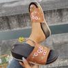 Summer New Large Size Women's Slippers Slope Heel Thick Bottom Embroidered Flowers Word Beach Sandals