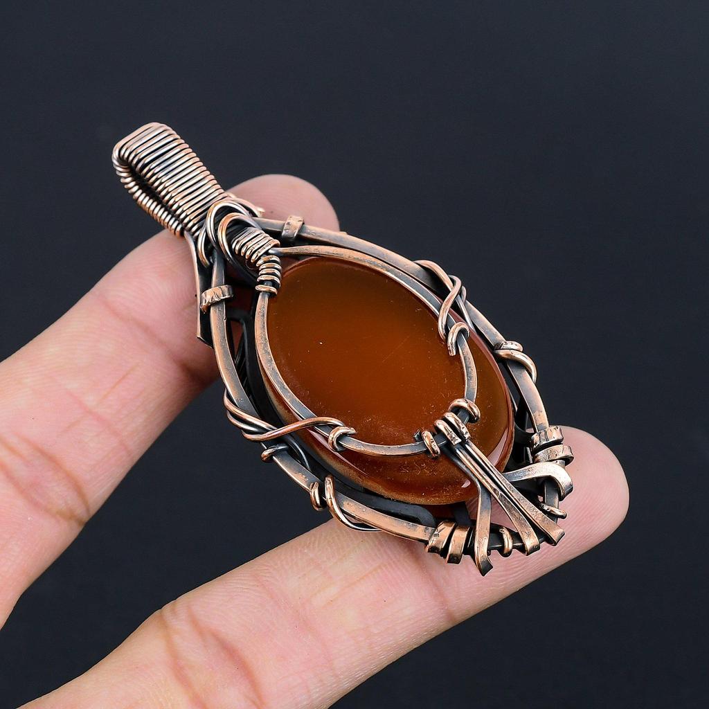 Carnelian 999 Copper Wire Wrapped Pendant, Handmade Gemstone Pendant Jewelry, Gifts For Wife Brand New Pendant