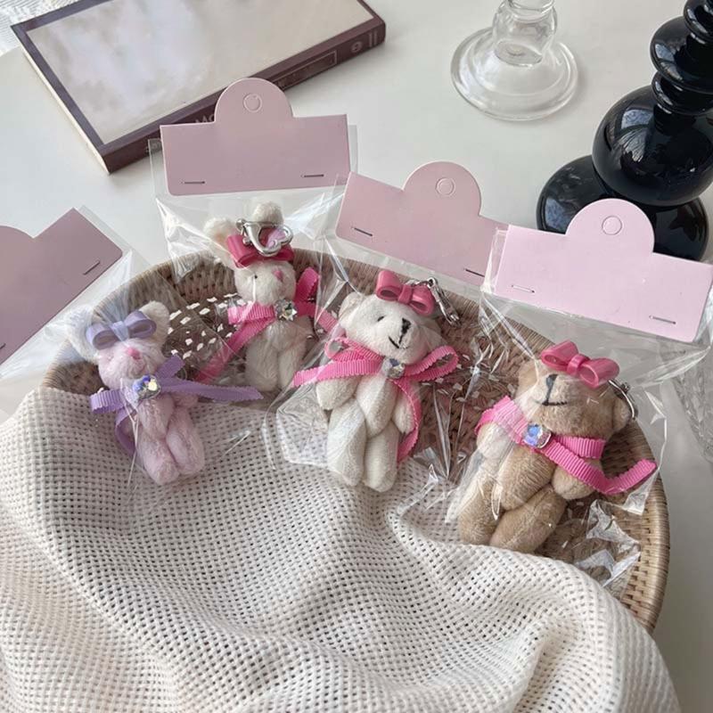 Cute Bear/Rabbit Keychain Soft Plush Keyring Adorable Bag Pendant for Women Girls Lovely Couple Key Rings Ornament