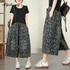 New Plus Size Loose Casual Fashion Jacquard Soft Denim Capri Pants, Summer Versatile Wide Leg Cropped Jeans Trousers