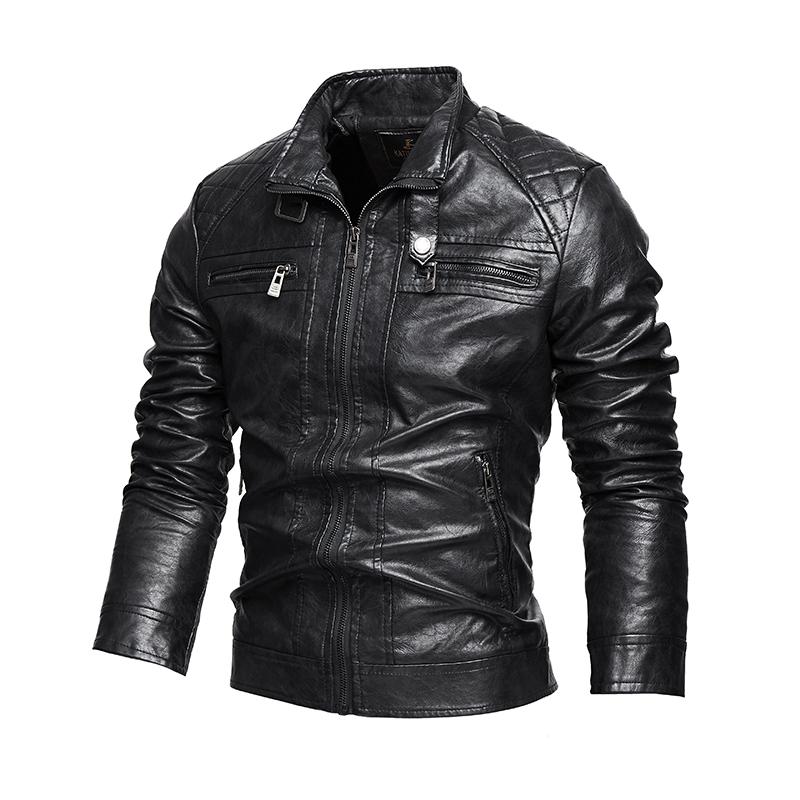 Men's Autumn And Winter Men High Quality Fashion Coat Leather Jacket Motorcycle Style Male Business Casual Jackets For Men Black Warm Overcoat