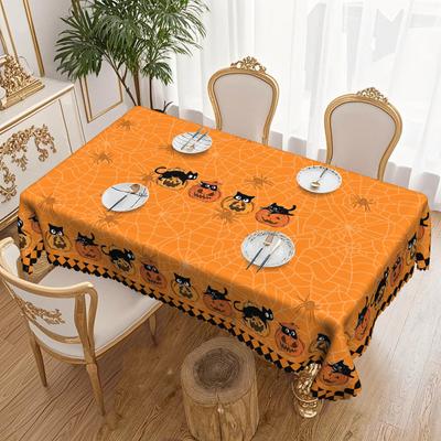1 Tischdecke mit orangem Hintergrund, Tischdecke mit Spinnenmuster für Halloween, Geeignet für Restaurantküchen