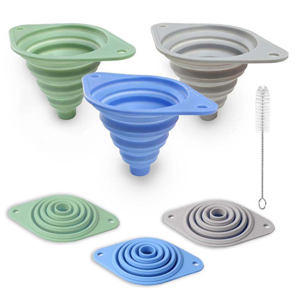 Kitchen Funnel Set 3 Pack, Collapsible Silicone Funnel for Kitchen Use, Small Funnels for Filling Bottle, Transfer Liquid, Oil and Powder, Food Grade