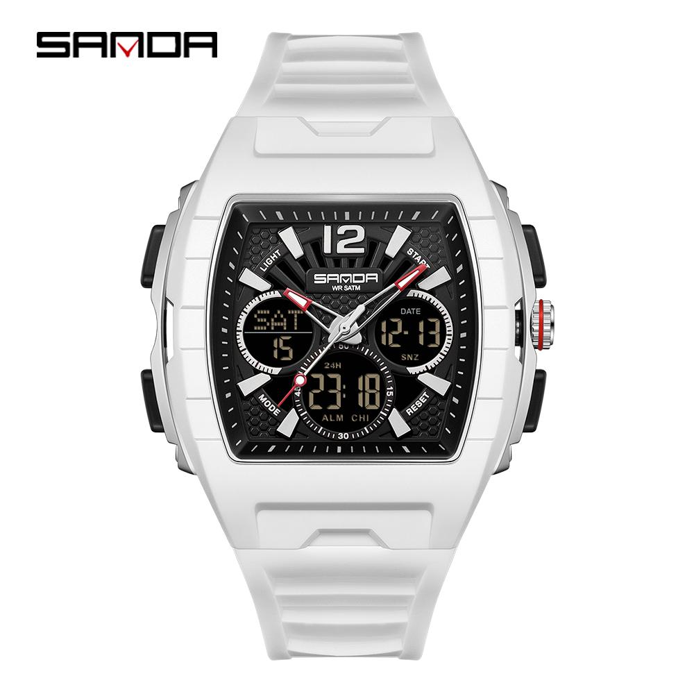 SANDA SD3396 Electronic Watches for Man Dual Display Luminous Alarm Clock Sports Waterproof LED Digital Watch