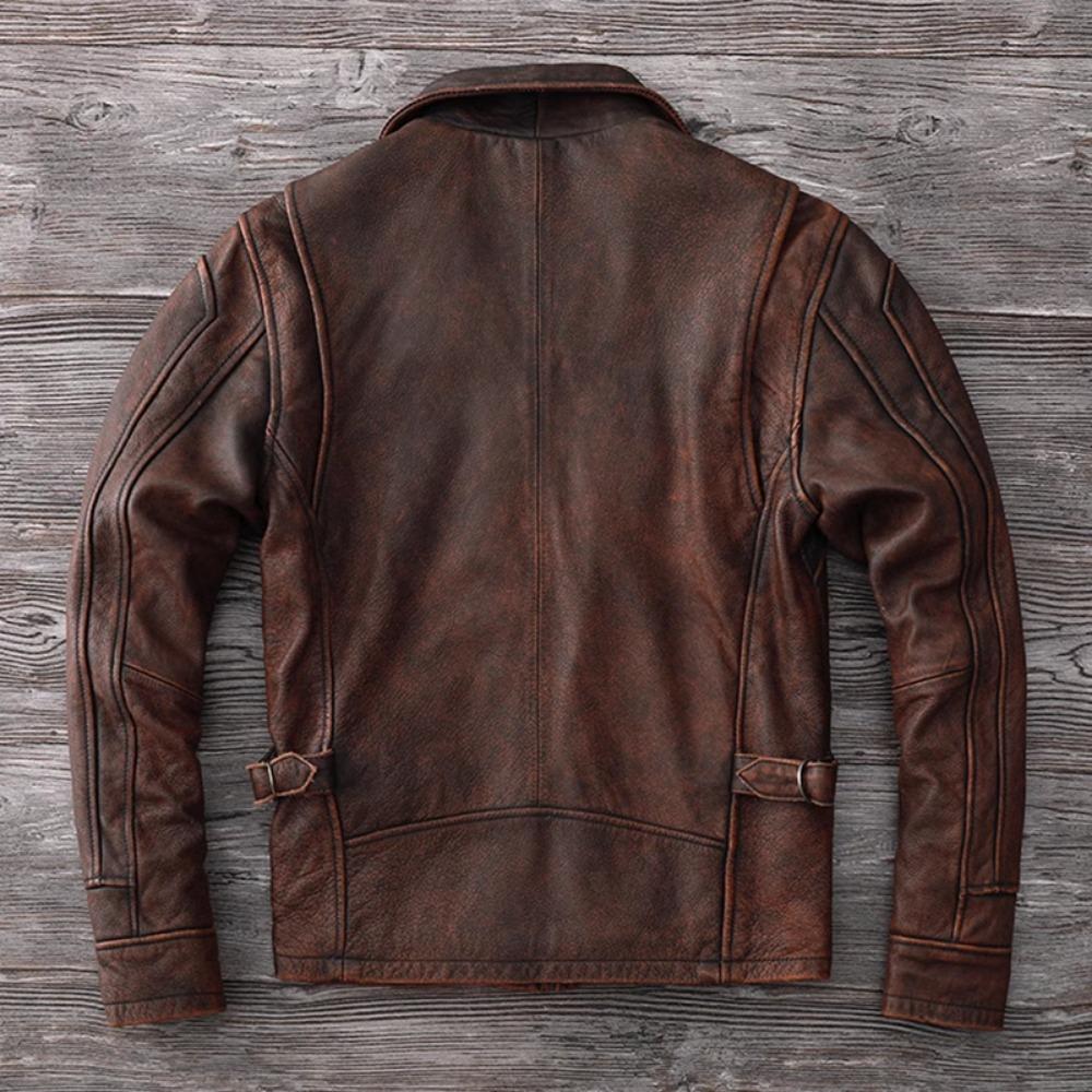 Chinese Size Vintage Red Browm Genuine Leather Jacket Light Coated First Layer Cowhide  Men Leather Jacket Fall and Winter