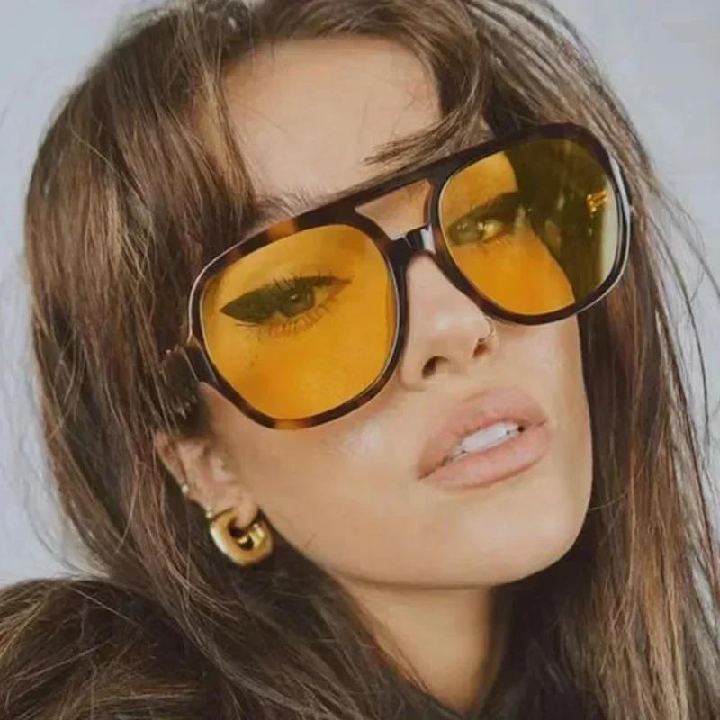 Vintage Oversized Sunglasses Women Retro Brand Big Frame Sun Glasses Female Black Yellow Ins Style Square Glasses
