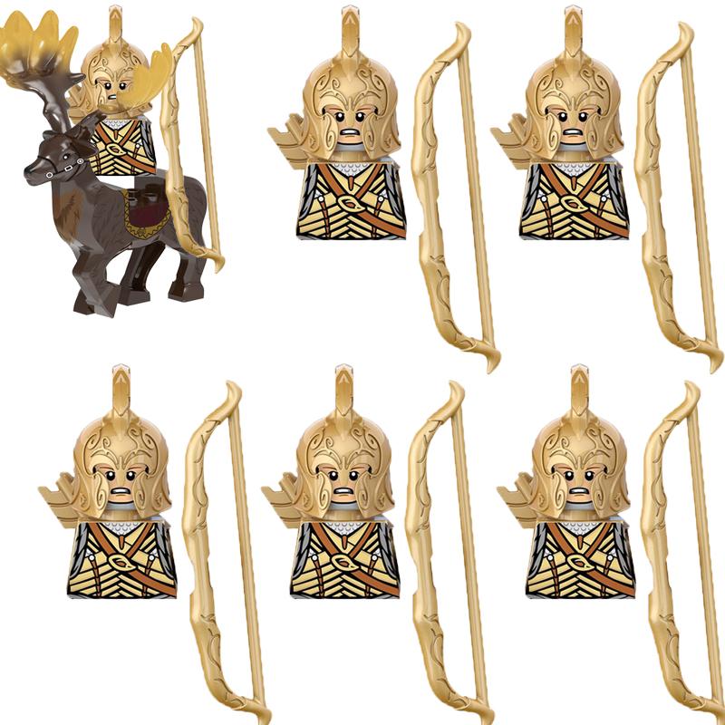 MOC Středověké Vojenské Stavební Kostky Elfský Bojovník Ork Rohan Gondor Rytíř Sada Postav Zvířecí Armáda Zbraň Luk Kuše Hračka