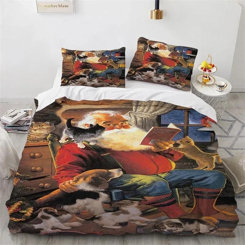 Christmas Microfiber Santa Claus Bedding Set Single Twin Double Queen King Cal King Size Bed Linen Set