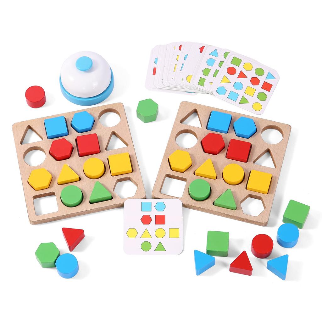 Match Shapes and Colors Board Wooden Montessori Educational Tabletop Building Boys and Christmas Brain Card Educational Party Ages 6 and Up Game,