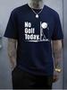Unisex Navy Tee Sad Stick Figure No Golf Today Graphic Print Short Sleeve Loose Casual Top For Adult Male Daily Street Wear Out